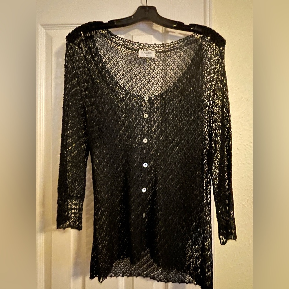 “Kaliko” knitted button up black cardigan sweater UK size 16, US size 12.